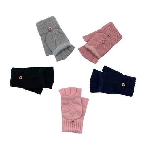 THSAP1236: (5pairs) Convertible Fingerless Gloves with Buttoned Flap