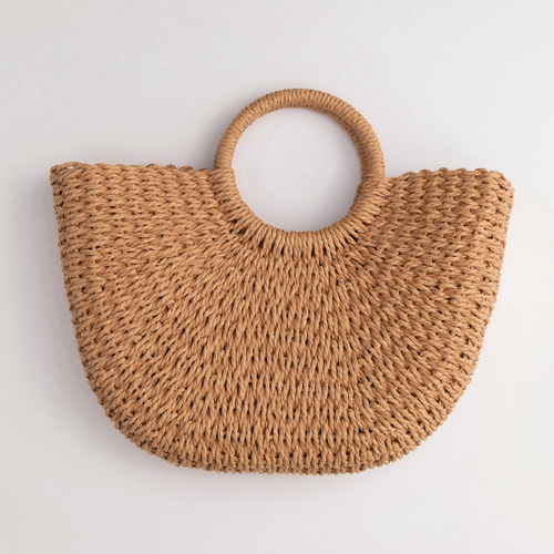 THSB1036: Brown: Medium Half Moon Basket Bag