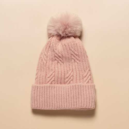 THSBE1013: Blush Pink: (D) Braided Twist Pompom Beanie