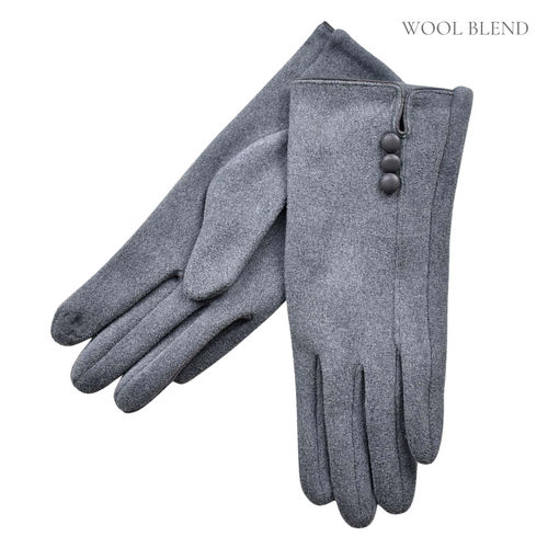 THSG1042: Grey: Three Buttons Gloves