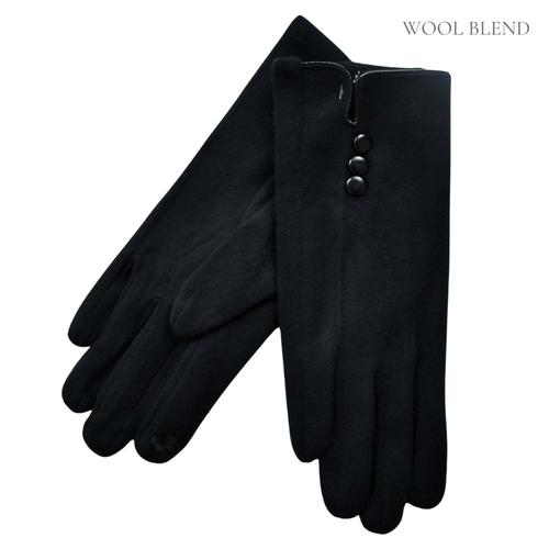 THSG1043: Black: Three Buttons Gloves