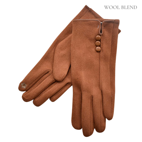 THSG1044: Tan: Three Buttons Gloves