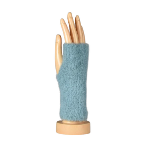 THSG1111: Aqua: Fluffy Fingerless Gloves