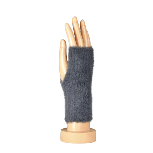 THSG1113: Grey: Fluffy Fingerless Gloves