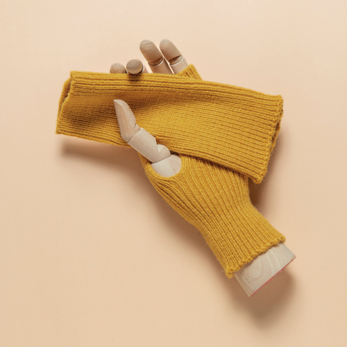 THSG1119: Mustard: Ribbed Fingerless Gloves