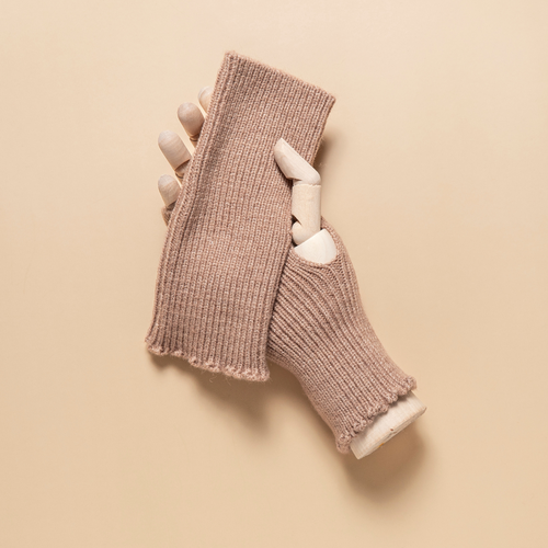 THSG1124: Brown: Ribbed Fingerless Gloves