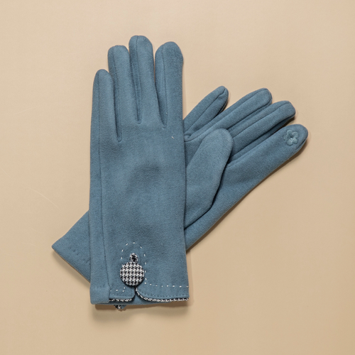 THSG1126: Teal: Houndstooth Button Border Gloves