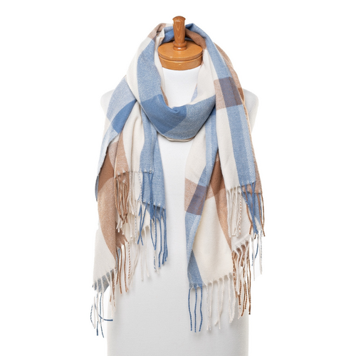 THSS2511: Brown Blue: Classic Plaid Scarf