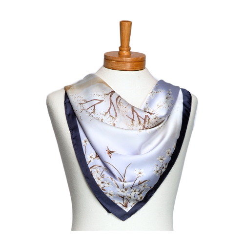 THSS2699: Misty Blue: Sakura Flower Square Scarf