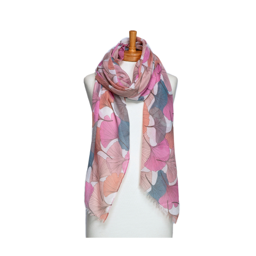 THSS2711: Pink: Gingko Leaf Scarf