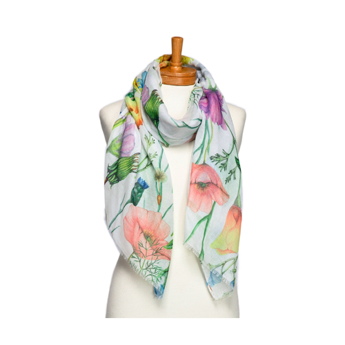 THSS2728: White: Dandelions and Wildflowers Scarf