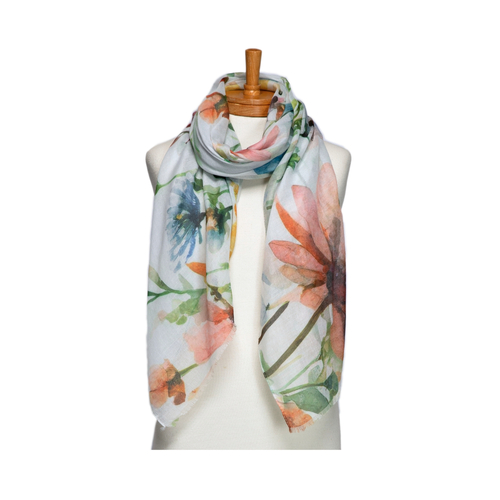 THSS2734: White: Butterfly Garden Scarf