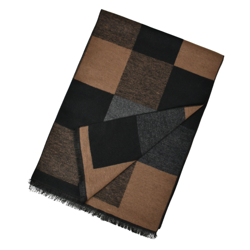 THSS2757: Camel Black: Plaid Check Scarf