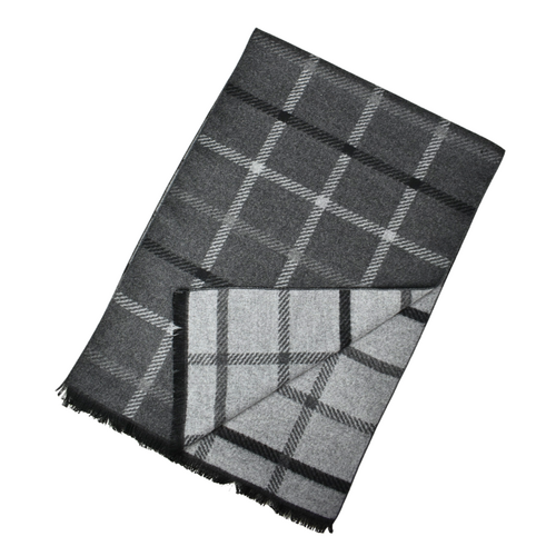 THSS2762: Grey: Reversible Plaid Checked Scarf