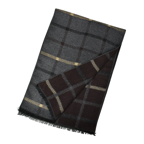 THSS2763: Brown: Reversible Plaid Checked Scarf