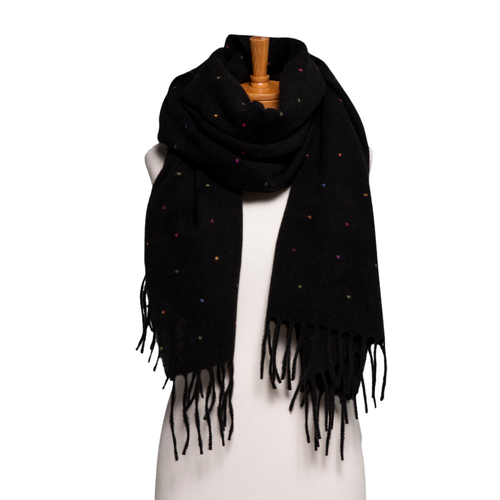 THSS2791: Black: Speckled Fringe Scarf 