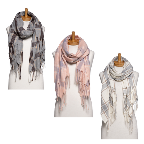 THSAP1358: (3 pcs) Checked Fringe Scarf Pack