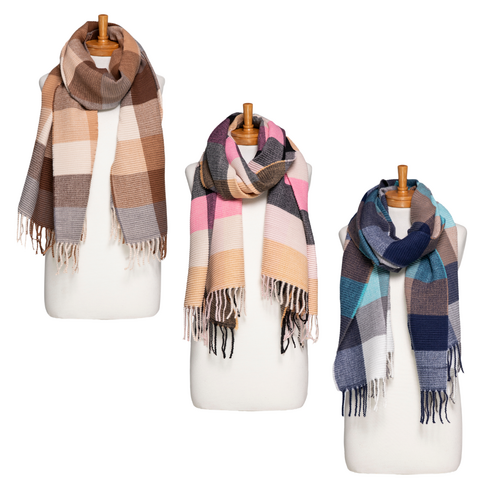 THSAP1361: (3 pcs) Crimped Plaid Scarf Pack