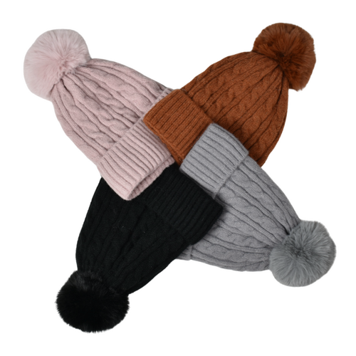 THSAP1372: (4 pcs)  Cable Knit Pompom Beanie Pack