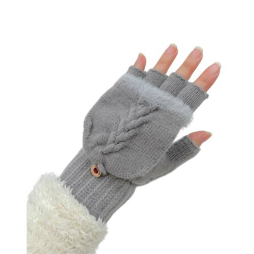 THSG1103: Grey: Convertible Fingerless Gloves with Buttoned Flap