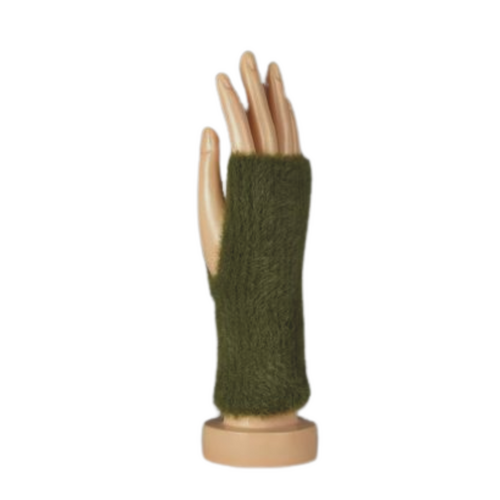 THSG1112: Olive: Fluffy Fingerless Gloves