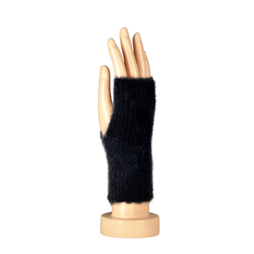 THSG1114: Black: Fluffy Fingerless Gloves