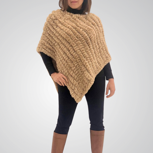 THSP1063: Camel: Plush Faux Fur Poncho