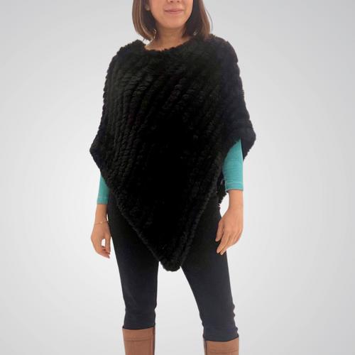 THSP1064: Black: Faux Fur Poncho