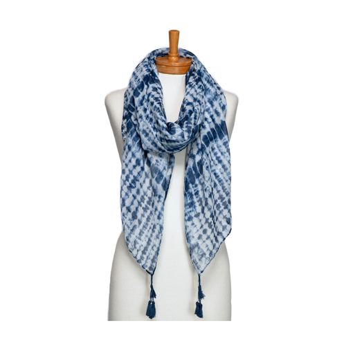 THSS2675: Blue: Tie Dye with Tassels Scarf