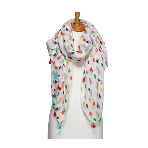 THSS2676: Multicolour: Colourful Polka Dots with Tassels Scarf