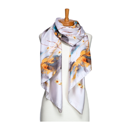 THSS2697: Light Grey: Cherry Blossoms with Birds Scarf