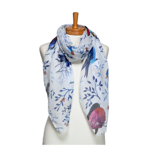 THSS2743: White: Birds and Branches Scarf