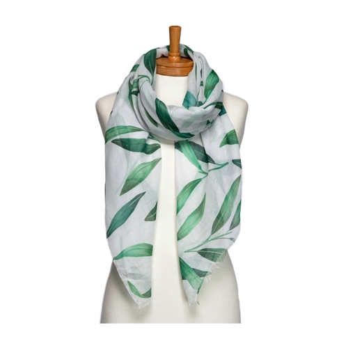 THSS2745: White: Leaves Scarf