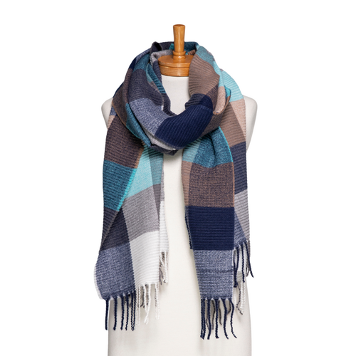 THSS2753: Blue: Crimped Plaid Scarf