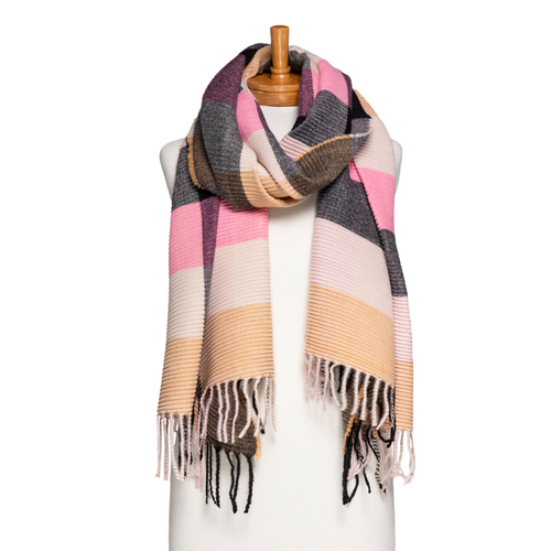 THSS2754: Pink: Crimped Plaid Scarf