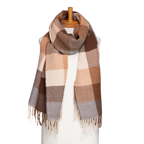 THSS2755: Brown: Crimped Plaid Scarf