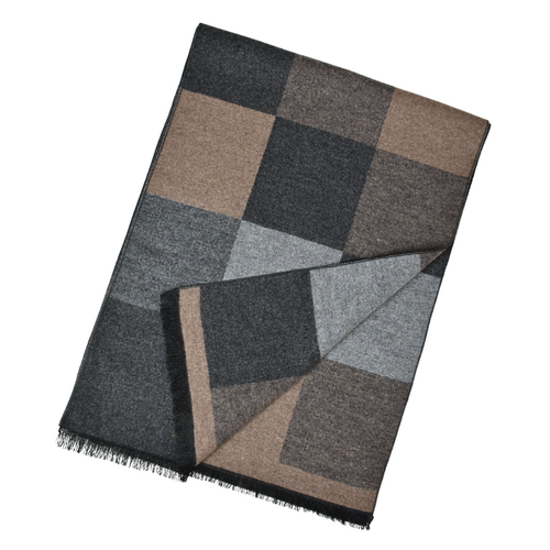 THSS2756: Beige Grey: Plaid Check Scarf