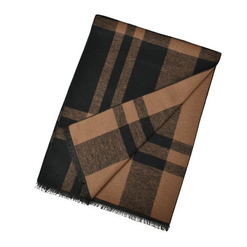 THSS2761: Camel: Reversible Plaid Check Scarf