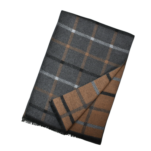 THSS2764: Camel: Reversible Plaid Checked Scarf