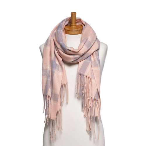 THSS2766: Pink: Checked Fringe Scarf