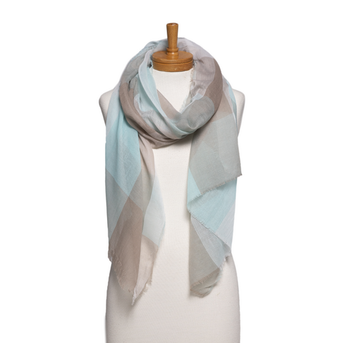 THSS2773: Aqua Beige: Checkered Scarf