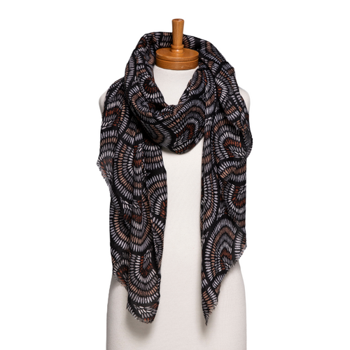 THSS2781: Black: Outback Mosaic Print Scarf