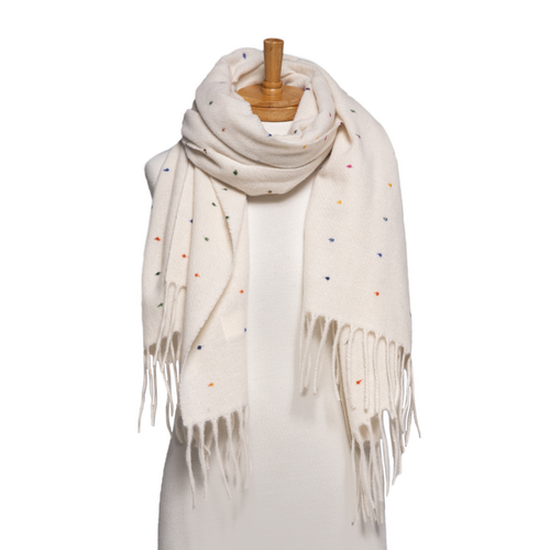 THSS2789: Cream: Speckled Fringe Scarf 