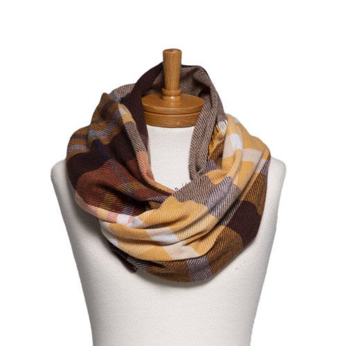 THSSN1154: Brown: Plaid Infinity Scarf